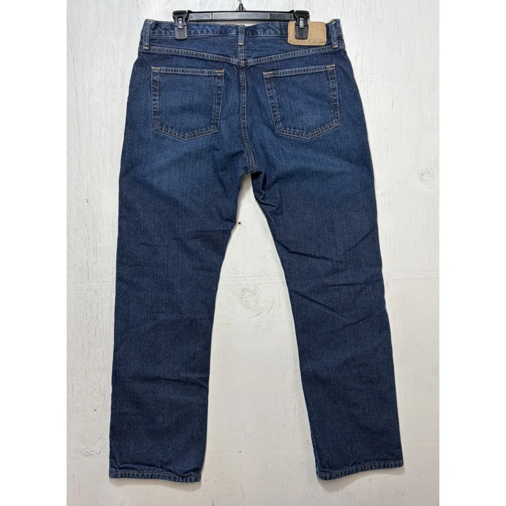 Mens Eddie Bauer Flannel Lined Jeans Size 35x32 Straight Blue Winter Warm Cotton